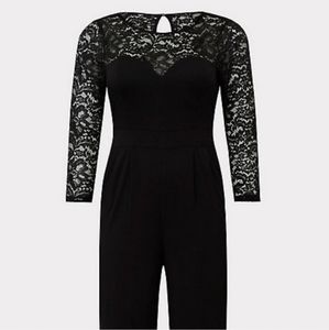 BLACK LACE CHALLIS WIDE LEG JUMPSUIT